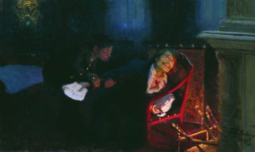 Repin, "Gogol brucia il manoscritto della seconda parte de Le anime morte", 1909.