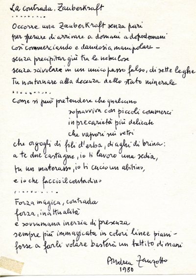 Trascrizione manoscritta di Zanzotto del gruppo dei versi concordati con Pizzinato
